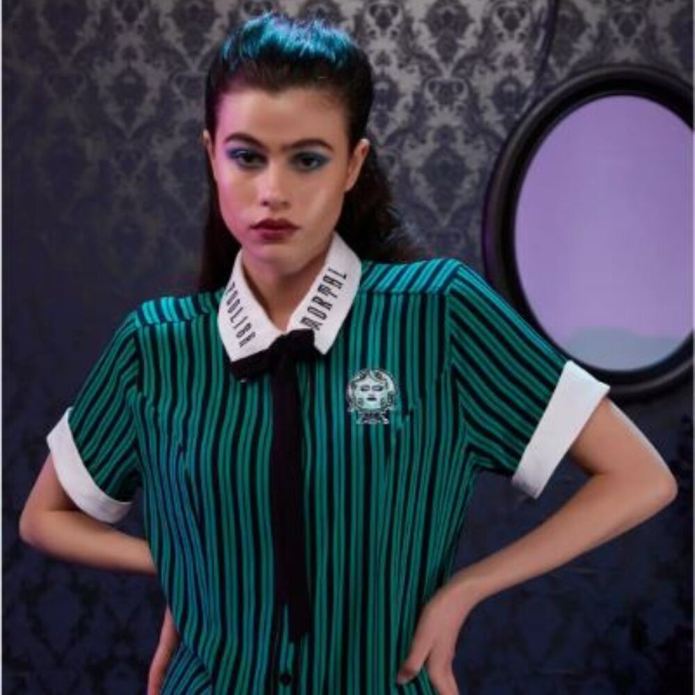 Her Universe Disney The Haunted Mansion Leota Stripe Girls Woven Button-Up